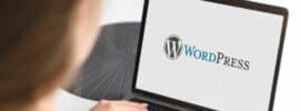 Woman with laptop and Wordpress logo