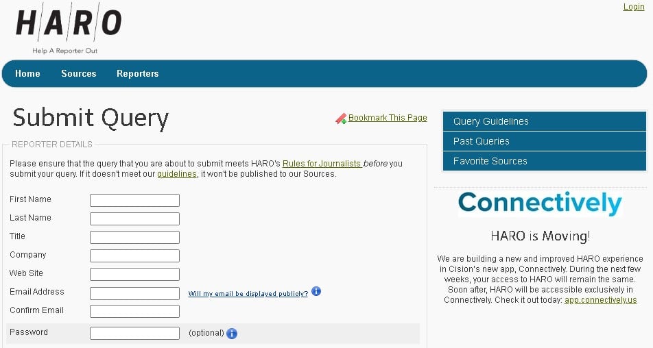 HARO Submit Queries Page