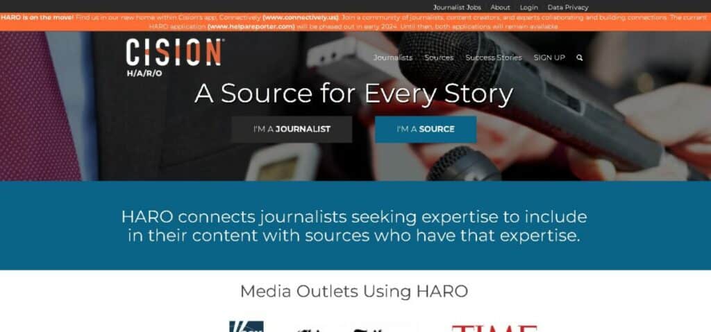 Help A Reporter Landing Page