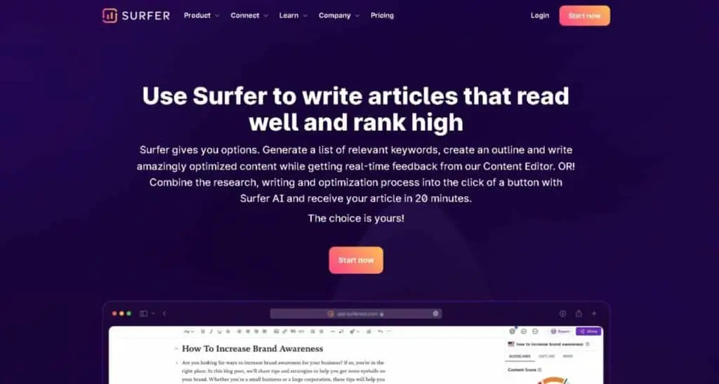 Surfer SEO Content Editor Webpage