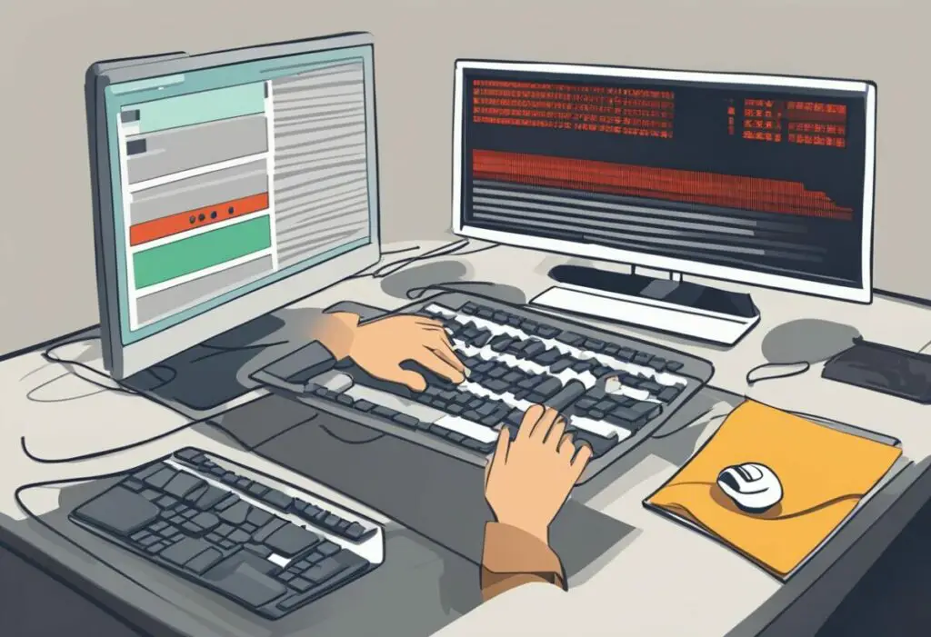Coder working on japanese codes on computer