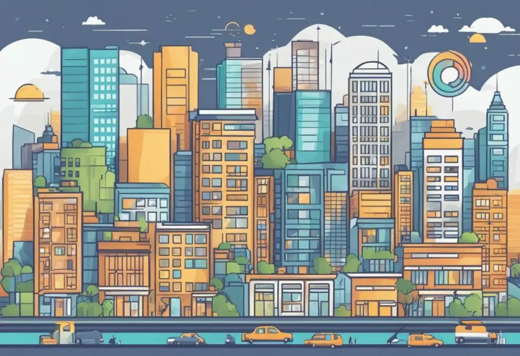 Skyscrapers in a city graphic