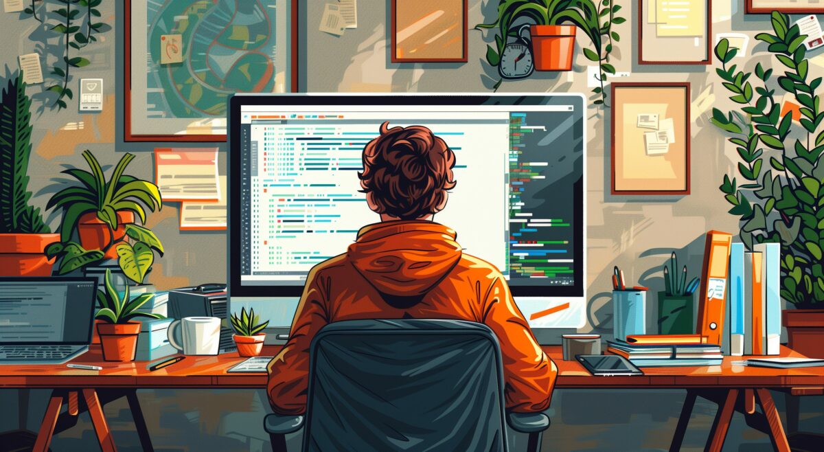 Illustration of a Man Working at His Desk